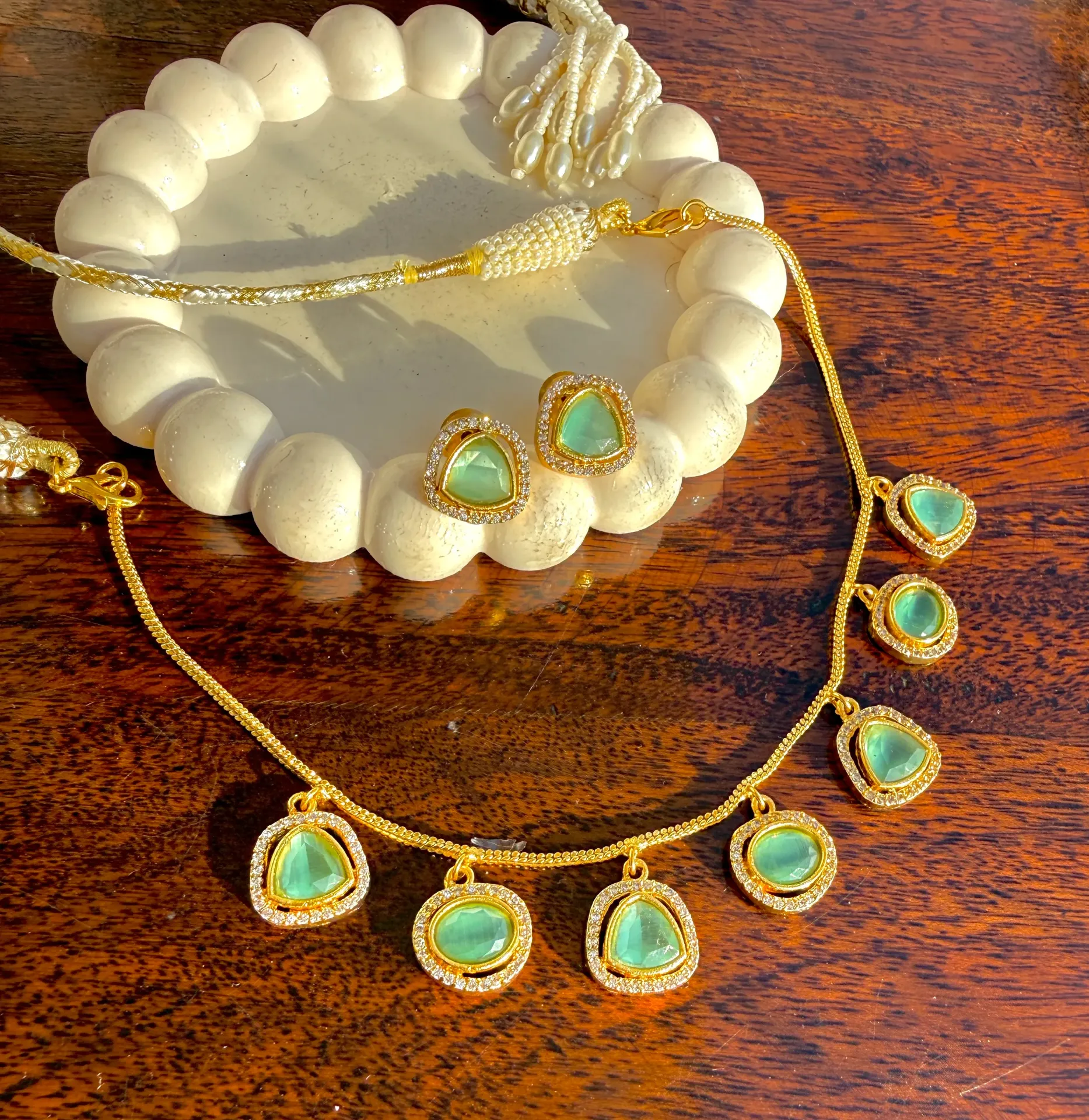 Neerja Jadau Green Drop Necklace Set