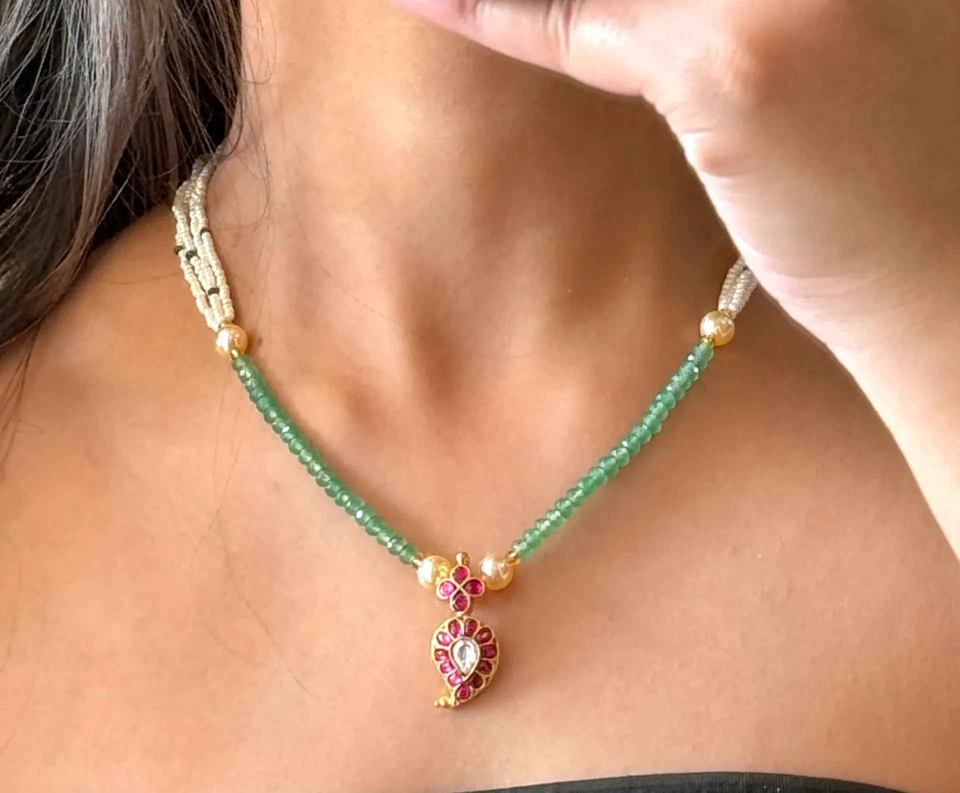 Kumudini Jadau Ruby Paisley Necklace
