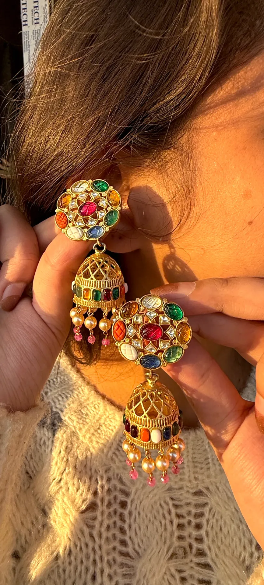 Navrasa Navratna Jadau Jhumka Earrings