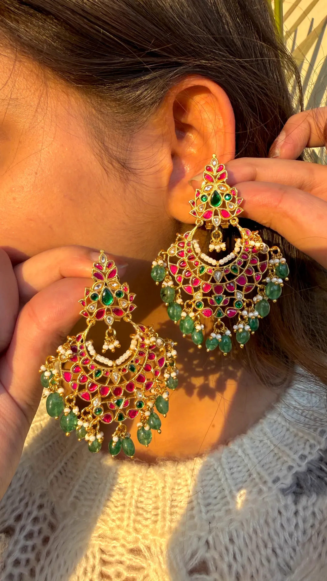 Vriksha Kamala Jadau Chandbali Earrings