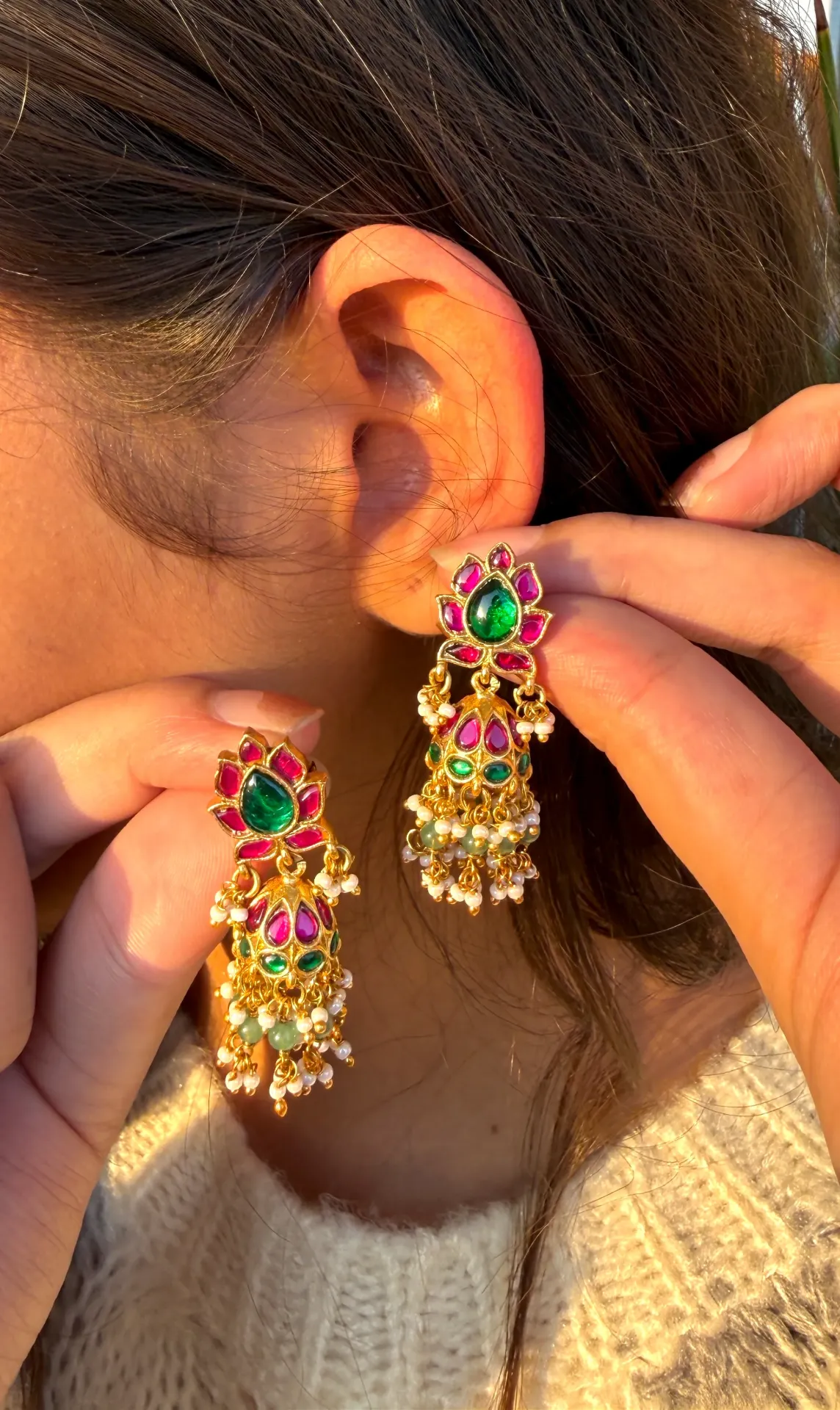 Neelkamal Ruby–Emerald Jadau Jhumki Earrings 