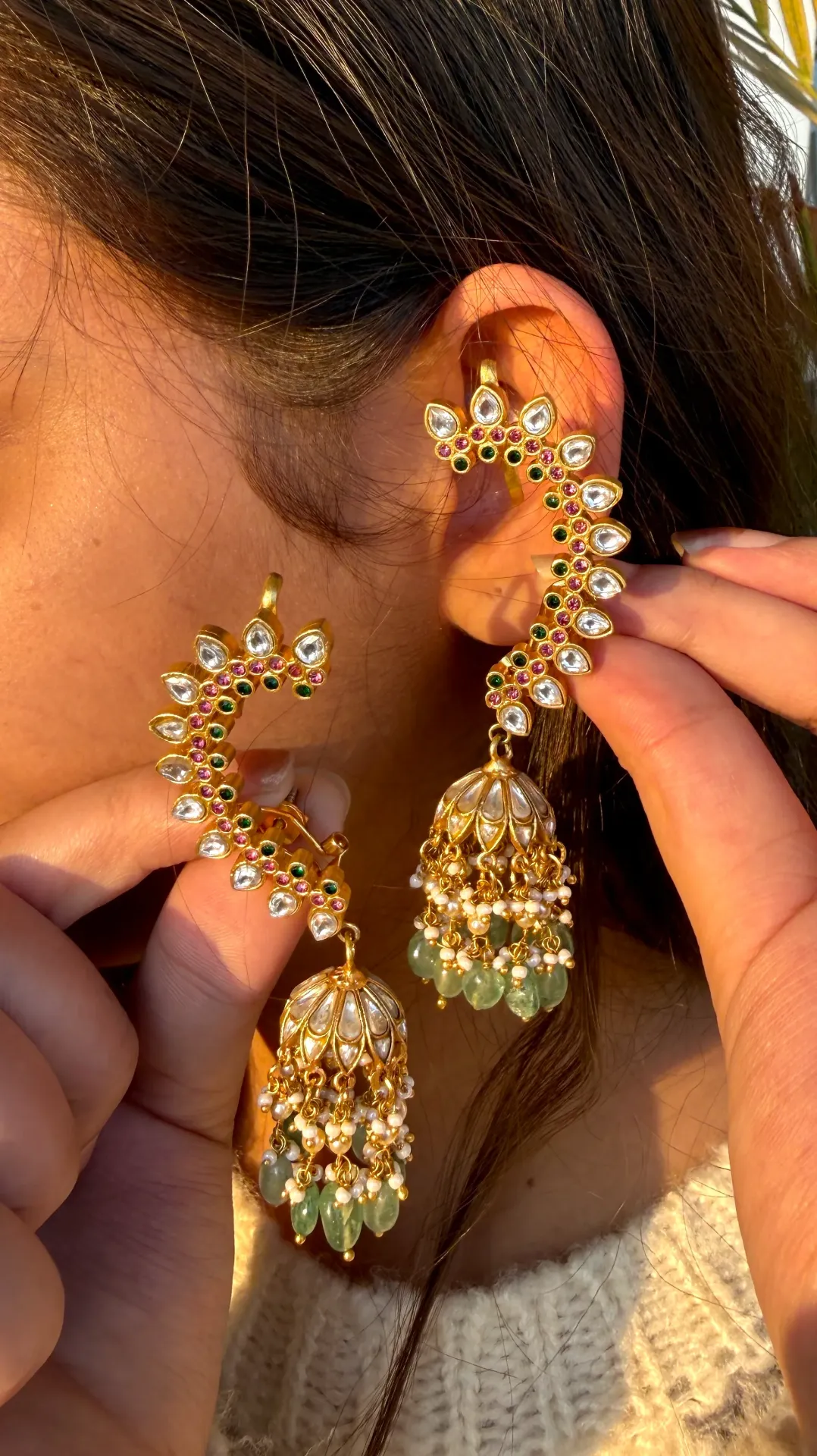 Mayur Rekha Jadau Ear Cuff Jhumka Earrings