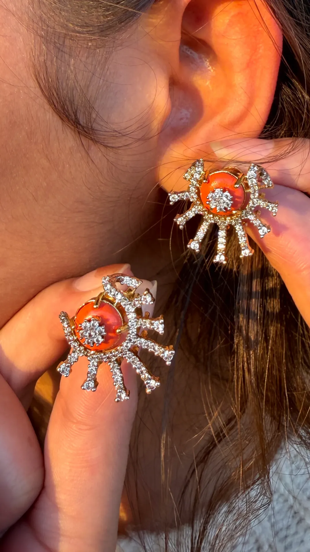 Surya Rekha Coral Jadau Studs