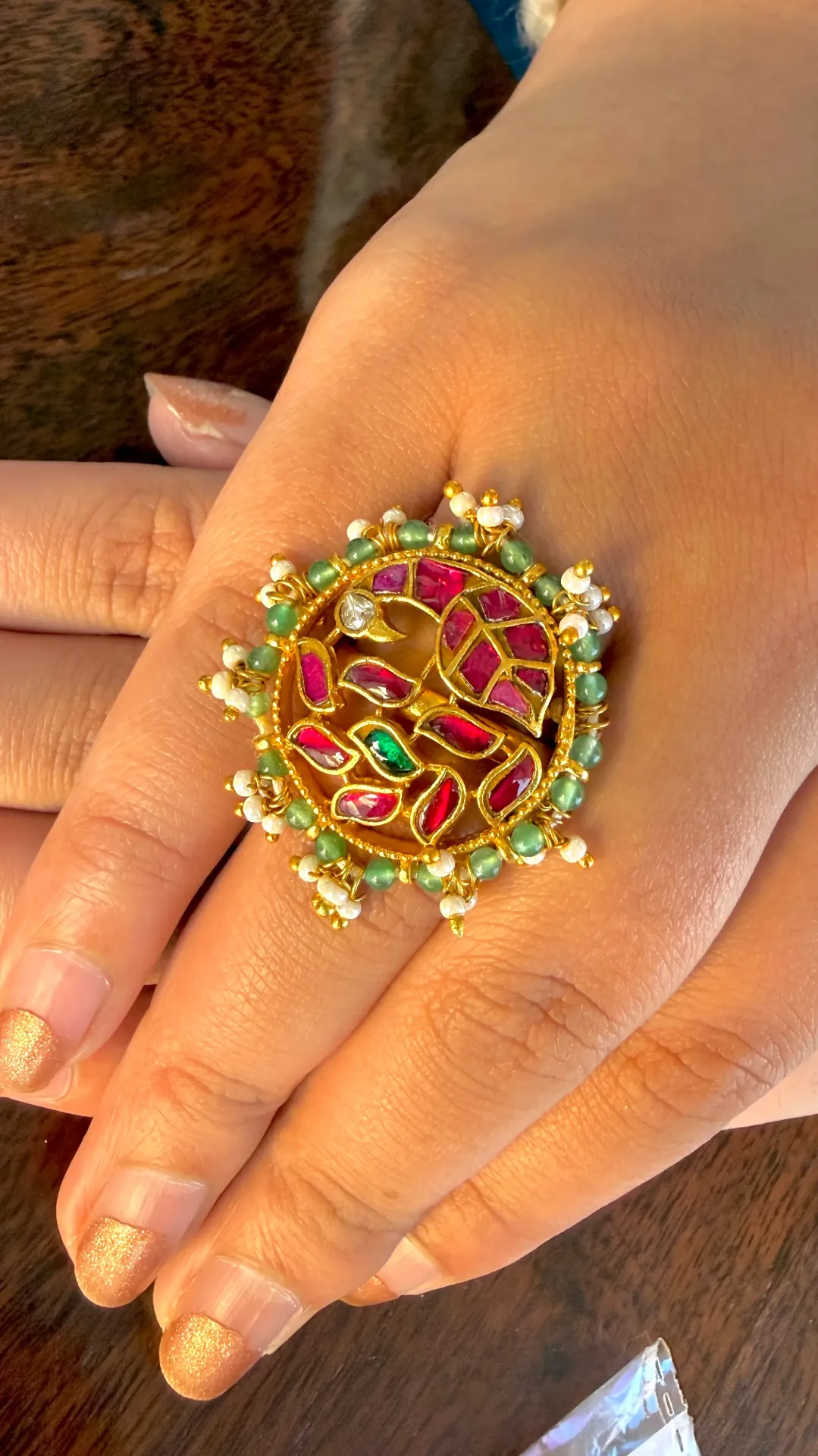 Vanika Ruby–Emerald Jadau Cocktail Ring
