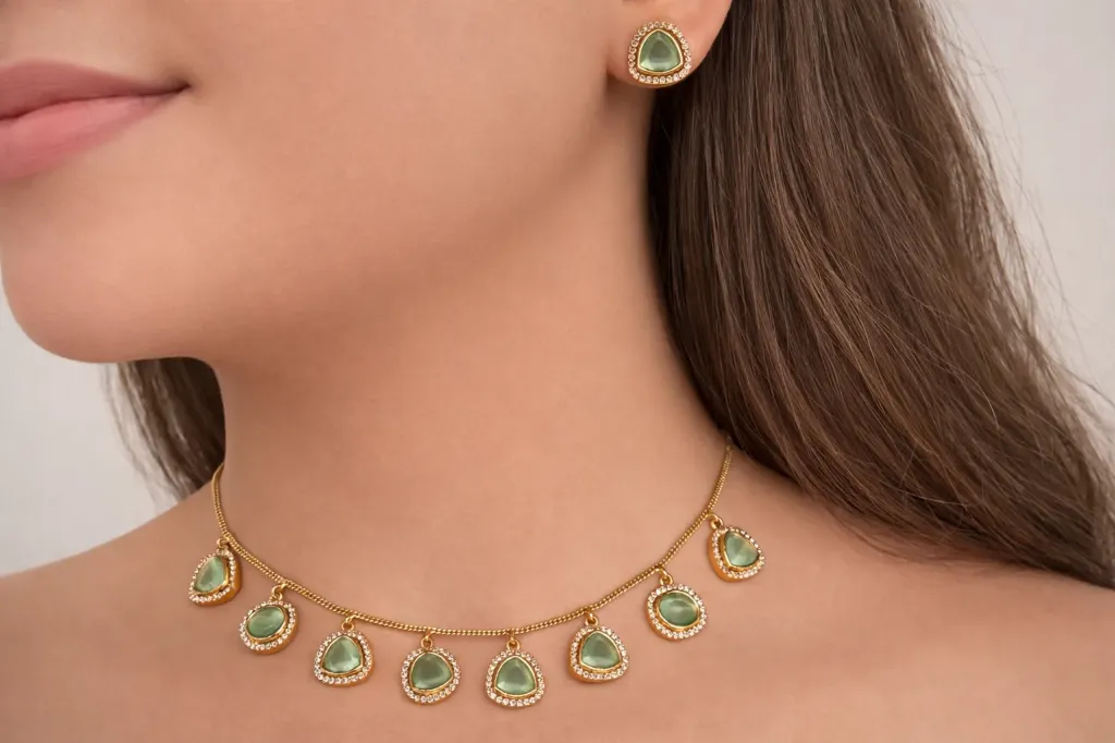 Amreen Green Polki Jadau Necklace Set