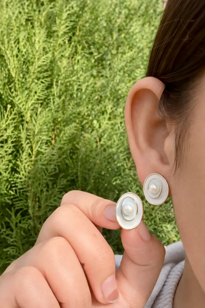 Pearl Halo Enamel Studs